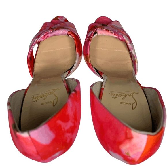 Christian Louboutin Volpi 150 Popi Heel Pink Peep Toe Fabric Pump EU 38.5 US 8.5 - Picture 9 of 10